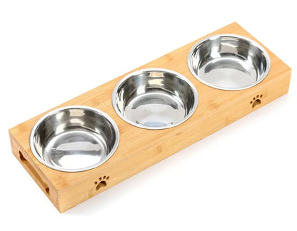 Pet Dog Cat Bowl Ceramic Bowl Bamboo Wooden Table into a Kitten Skid Resistant Double Bowl Small Dog Food Bowl