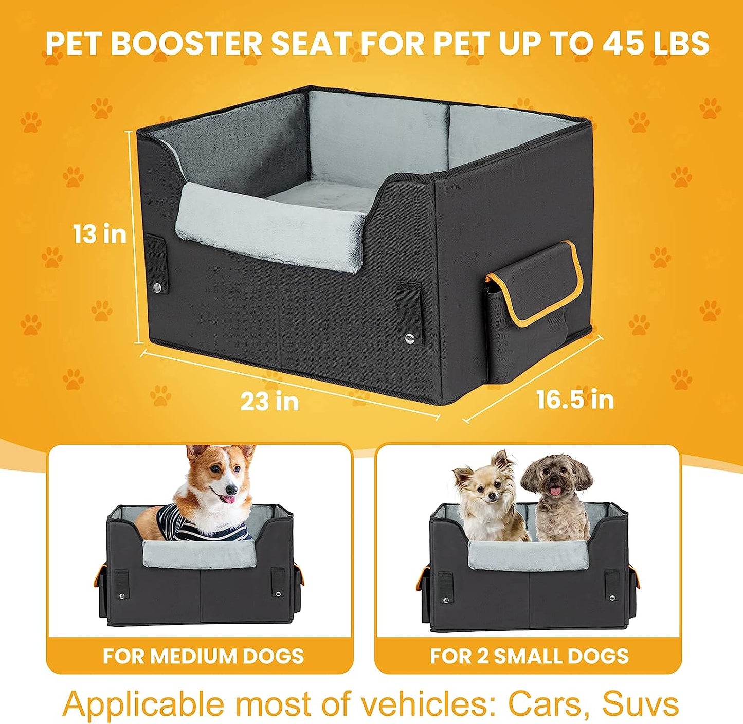 Dog Car Seat for Small Dogs, Elevated Dog Booster Seat Pet Travel Carrier Bed for Car with Adjustable Straps Lookout Pet Car Booster Seat for Small Dogs Cats