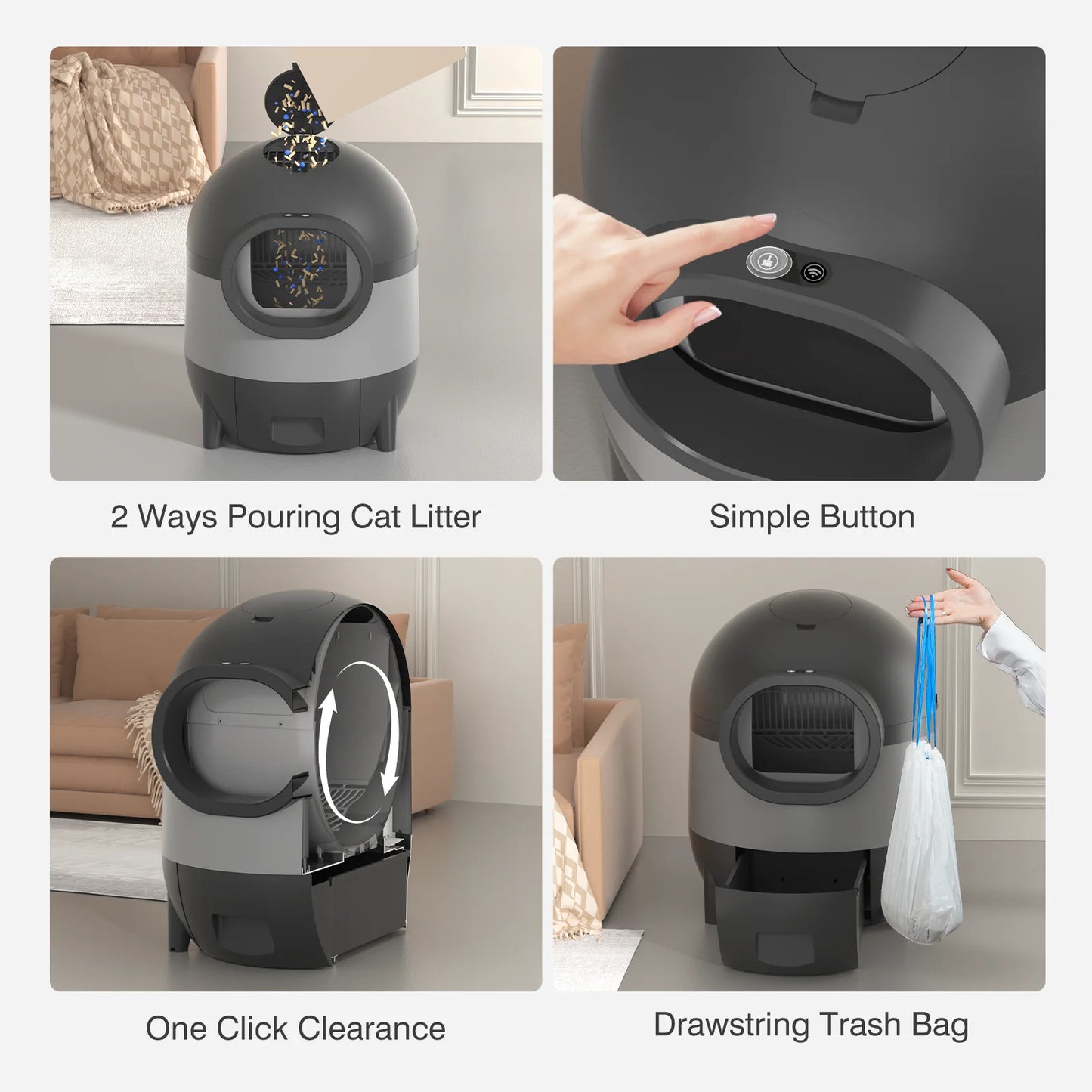 Self-Cleaning Cat Litter Box,  Automatic Cat Litter Box 2.4G Wifi with APP Control, Extra Large Capacity for Multiple Cats, Cat Litter Box Self Cleaning, Black